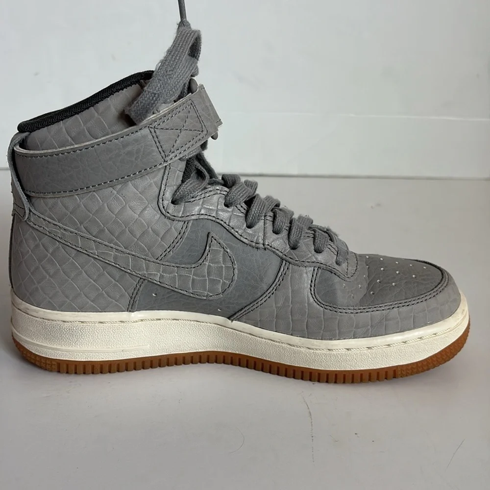 Nike AF1 Hi Premium croc embossed gray high top sneaker lace up velcro ankle